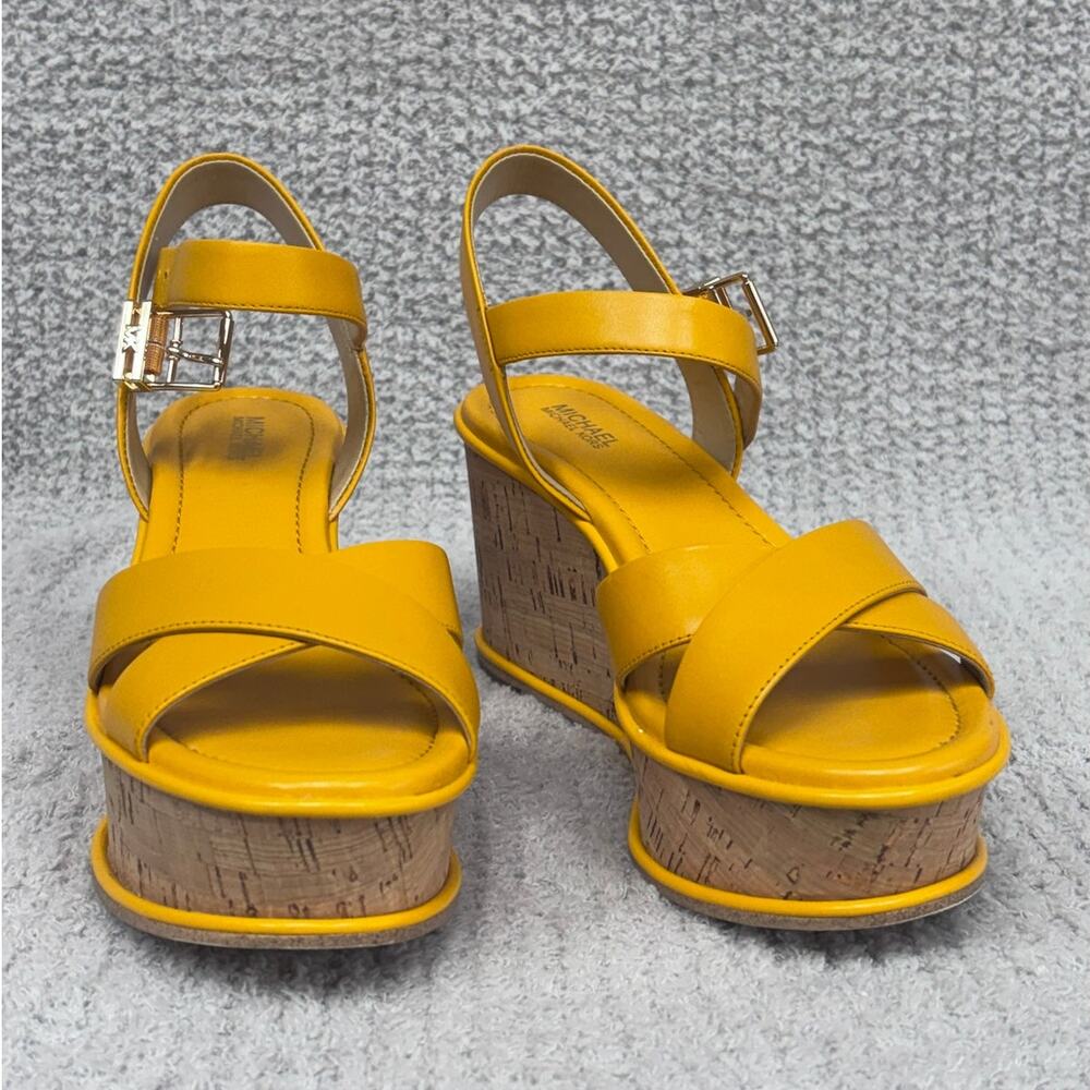 Michael Kors Yellow Melina Wedge Leather Sandal Size 7M #77725